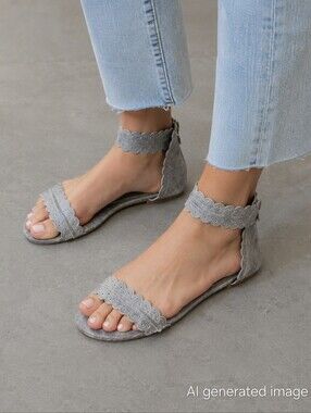 Women’s Scalloped Ankle-Strap Sandals - Gray